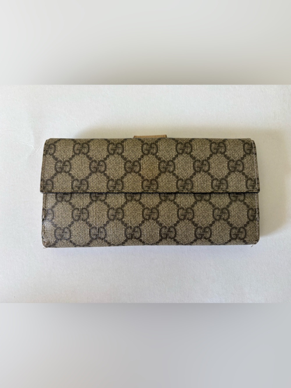 Gucci GG Monogram Canvas Continental Long Wallet Beige Leather Vintage - Picture 3 of 6
